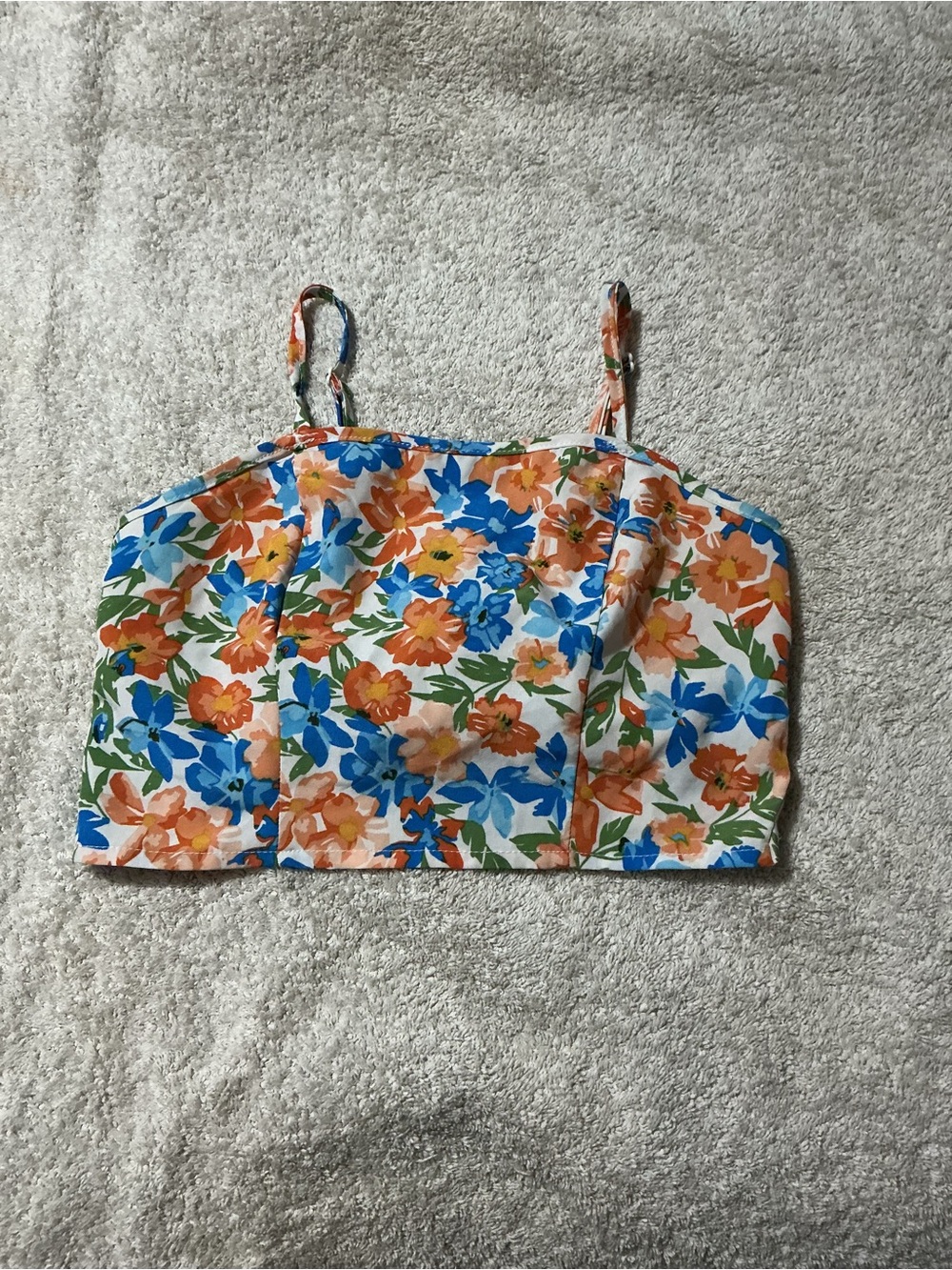 SHEIN Floral Spaghetti Strap Crop Top - Blue, Orange & Green